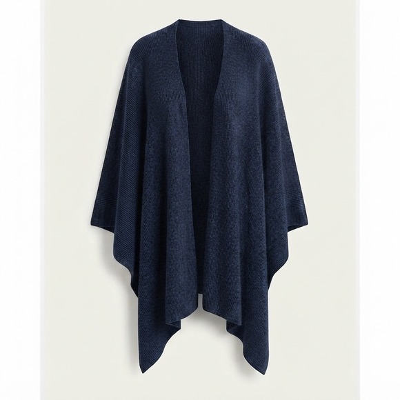Peruvian Soul Accessories - Peruvian Soul Alpaca Navy Knit Shawl Wrap Poncho Cape Ruana w/ Horn Toggle Pin